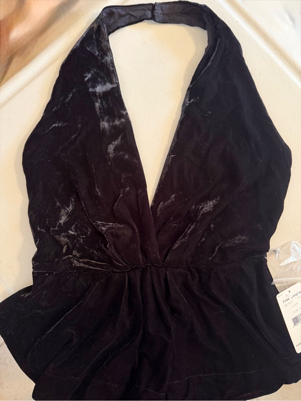 Free People Black Velvet Backless Plunge Halter Dress